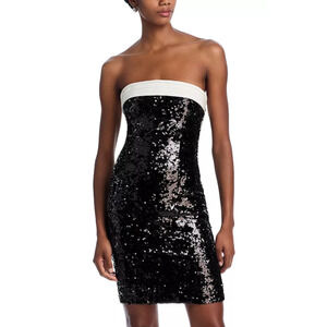 Alice and Olivia Women Sibella Sequin Bow Strapless Dress Black/White Size 10